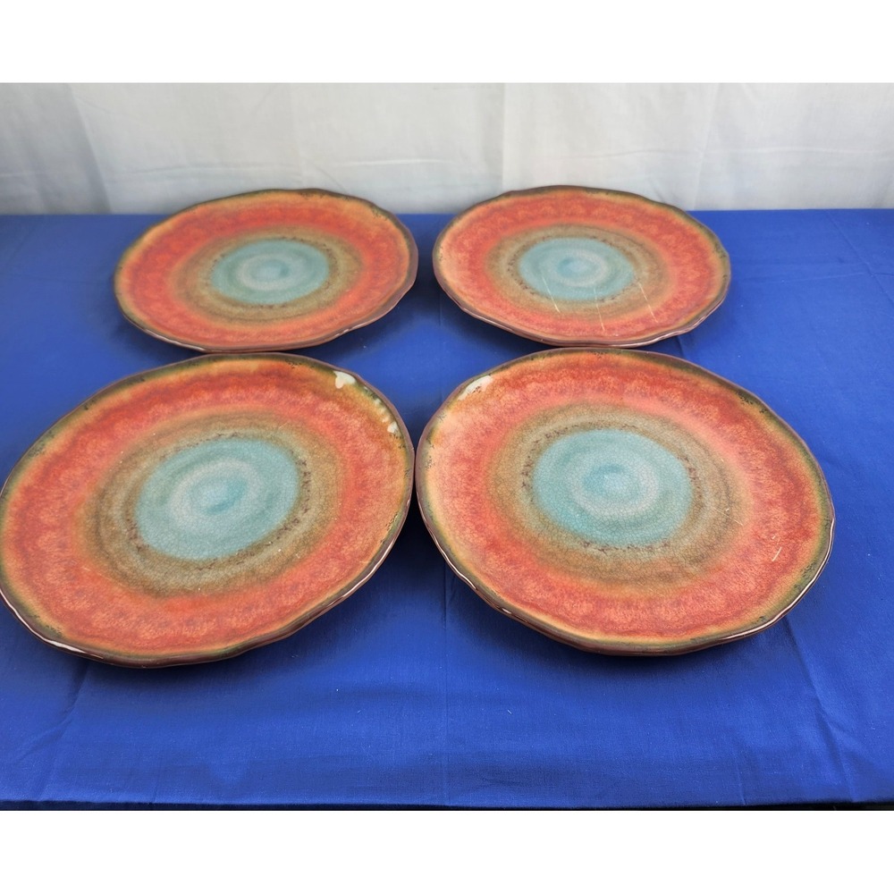 VTG Pier 1 Imports‎ Melamine Plate Set 4 Rust To Blue Swirl Dinner Plate 10.5
